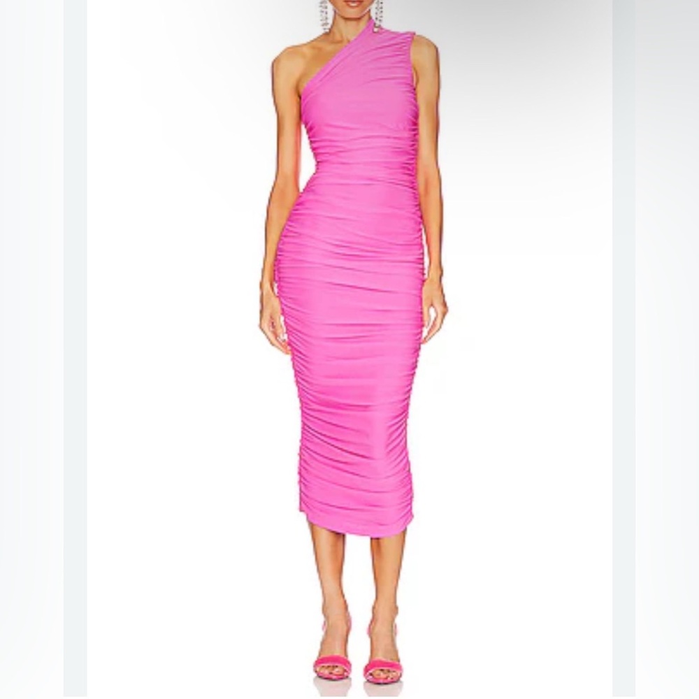 SOLACE LONDON
Amaya one-shoulder ruched jersey-crepe midi dress